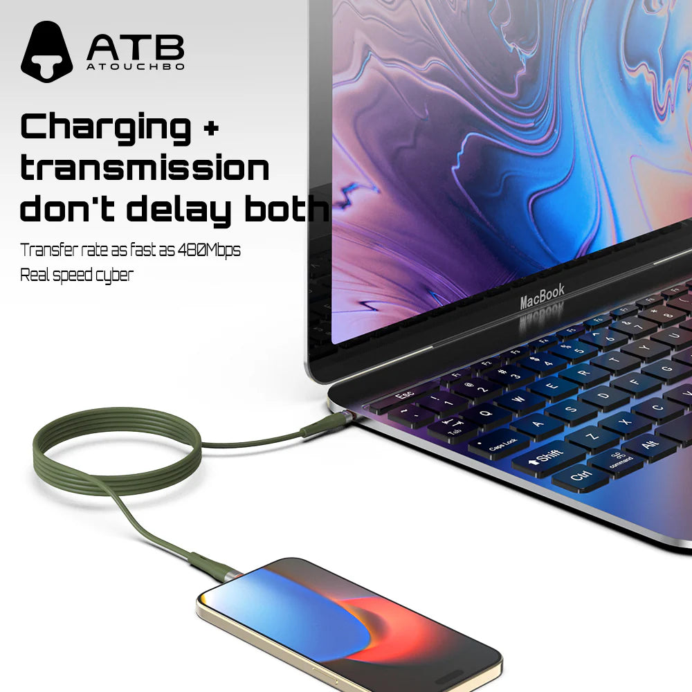 Кабел за зареждане и трансфер на данни ATB - USB - C към Lightning - Черен