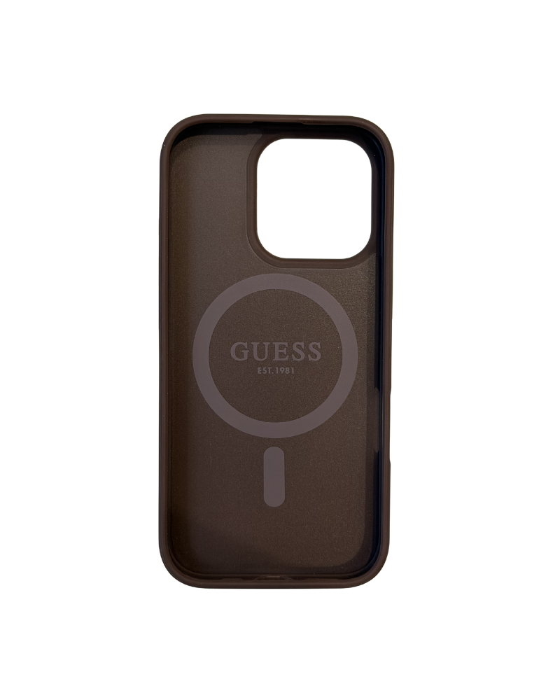 Кейс GUESS HC MagSafe PU 4G Classic Metal Logo iPhone 16 Pro - Кафяв