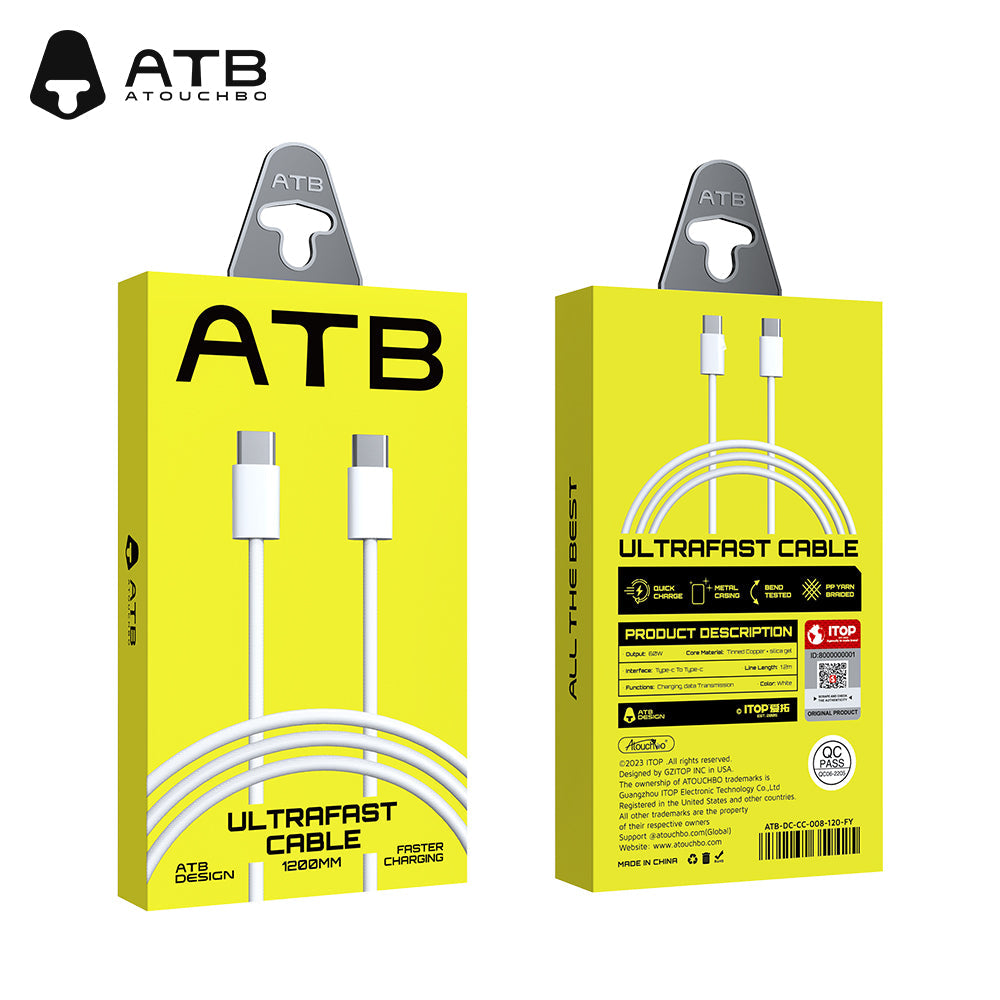 Кабел за зареждане ATB - USB-C към USB-C - Бял
