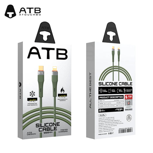 Кабел за зареждане и трансфер на данни ATB - USB - C към Lightning - Черен