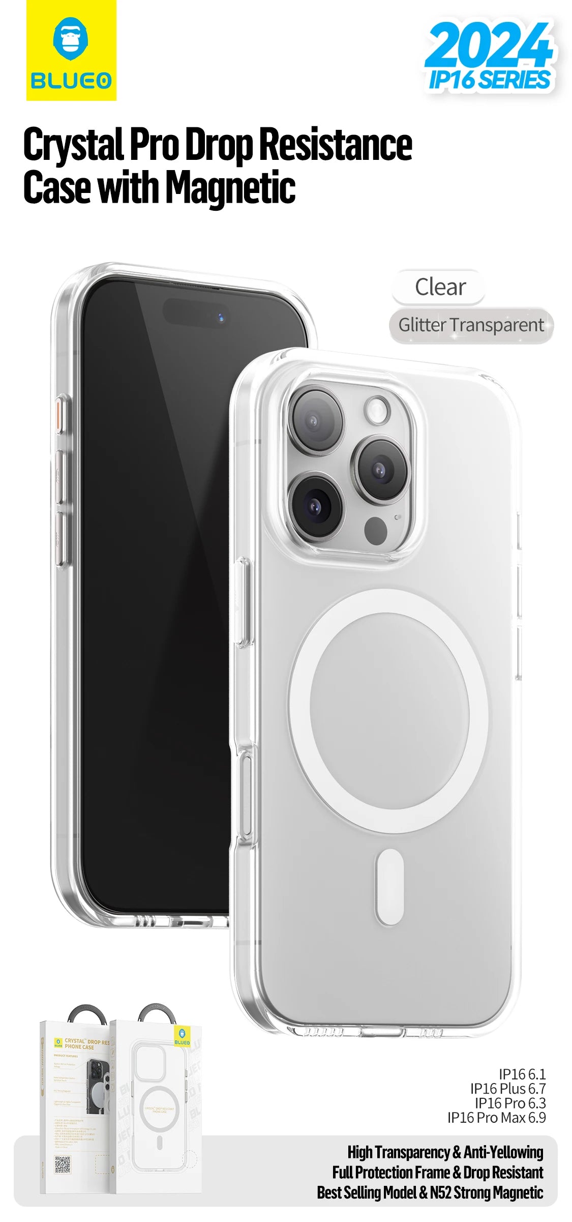 Удароустойчив кейс BLUEO Crystal Drop Mag - iPhone 16 Серия